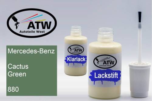 Mercedes-Benz, Cactus Green, 880: 20ml Lackstift + 20ml Klarlack - Set, von ATW Autoteile West.